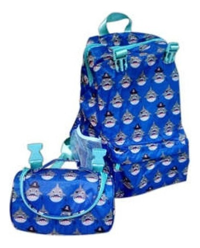 Pack Mochila Con Lochera Expandible Para Niño Tiburones Azul Color Celeste