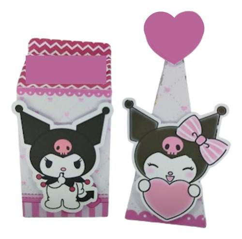 Kit 20 Cx Cone Milk Personalizado Kuromi Pink Pegue Monte
