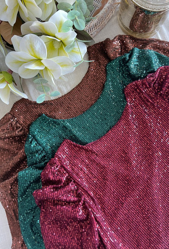 Blusa Fiesta Lentejuelas Noche Con Escote