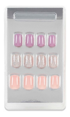 Unhas postiças decoradas com glitter lilás rosa, brilhos premium