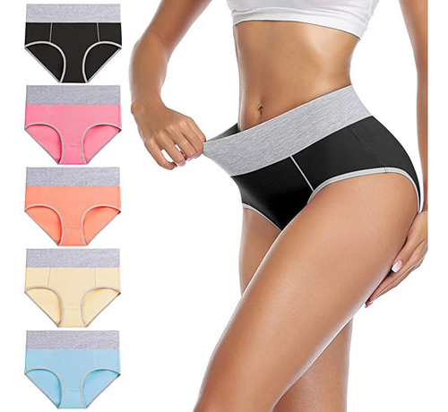 Calzoncillo Mujer Cintura Alta Braga Cómoda Algodón 5 Piezas