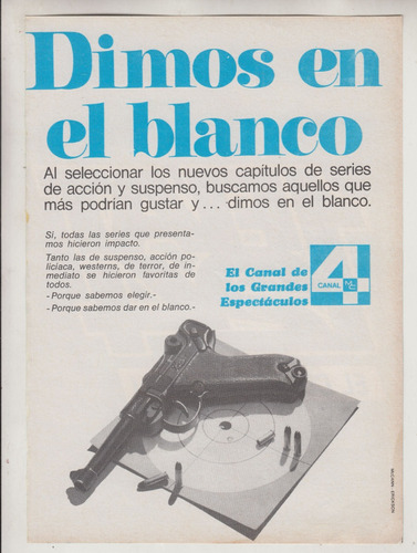 1970 Television Hoja Publicidad Canal 4 Montecarlo Uruguay