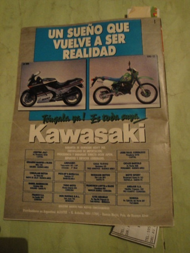 Publicidad Moto Kawasaki 125 Kmx - Zx10 1000 Año 1990