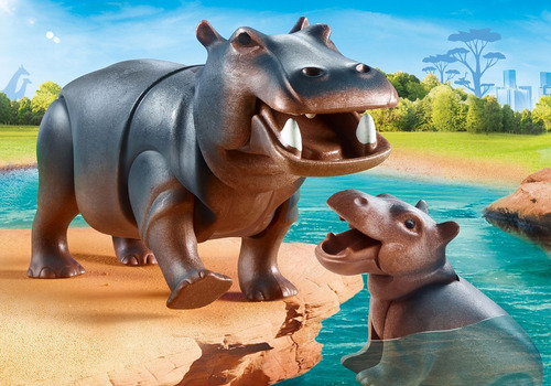 Imagen 2 de 4 de Playmobil Linea Zoo - Hipopotamo Con Bebes - 70354