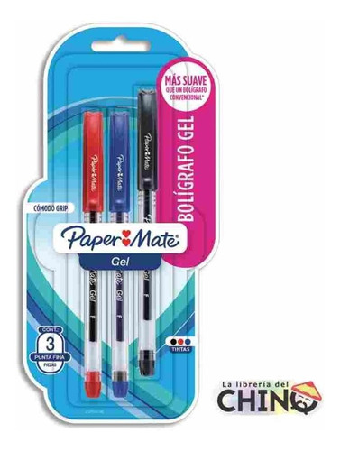 Blister X 3 Boligrafos Paper Mate Gel Punta Fina Con Grip