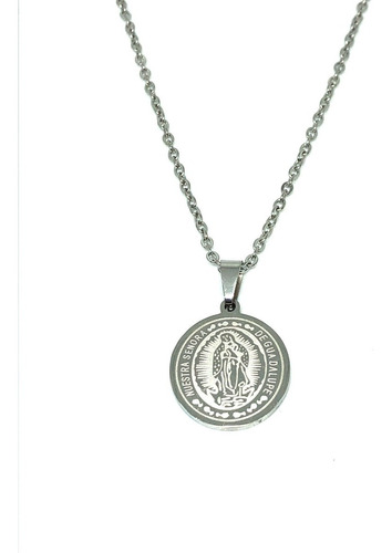 Cadena Medalla Virgen Guadalupe 1.8cm Acero Inoxidable Plata