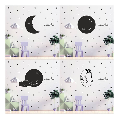 Vinilos Decorativos Infantil Luna Estrellas Nombre Unisex