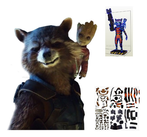  Baby Groot And Rocket Figura 40 Cm Papercraft