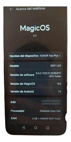 Honor X6a Plus Dual Sim 256 Gb Plateado 6 Gb Ram Nuevo Agua (Usado)