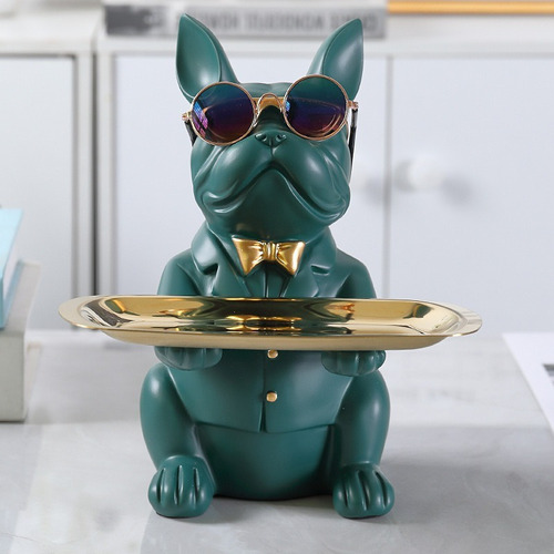 Escultura De Bulldog Francés, Figura De Perro Con Bandeja