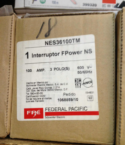 Interruptor Federal Pacific Nes36100tm 3x100a