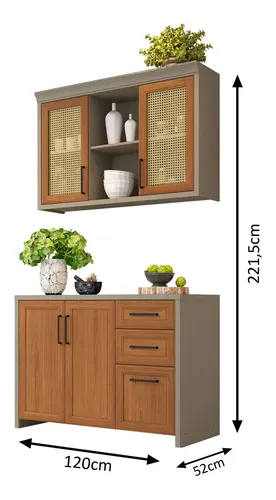Armário Cozinha Compacta Mdf 1,2 Camponesa Fendi Freijó | MercadoLivre