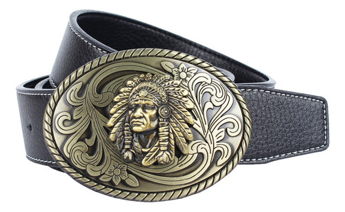 Cinturón De Piel Con Hebilla Ovalado Vintage Estilo Vaquero