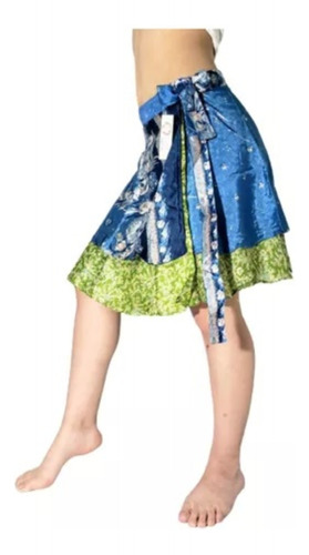 Mini Falda Mil Formas Seda Hindu Estampada Doble Capa India2