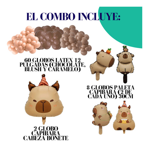 Combo Globos Capibara Fiesta Cumpleaños Deco Carpincho Set Chocolate Capibara