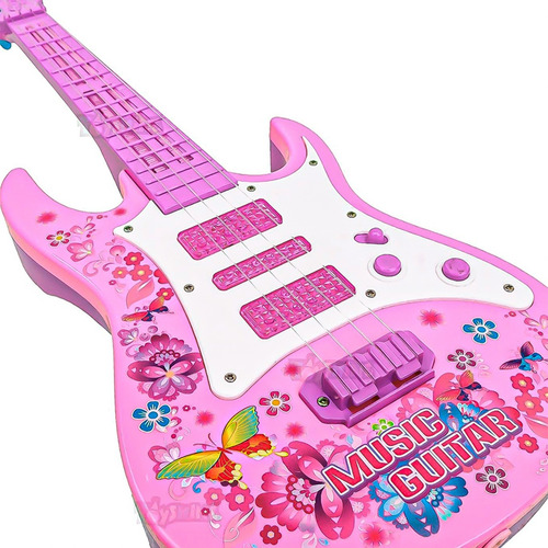 Guitarra Infantil Com Alça Luz E Som Presente Para Meninas