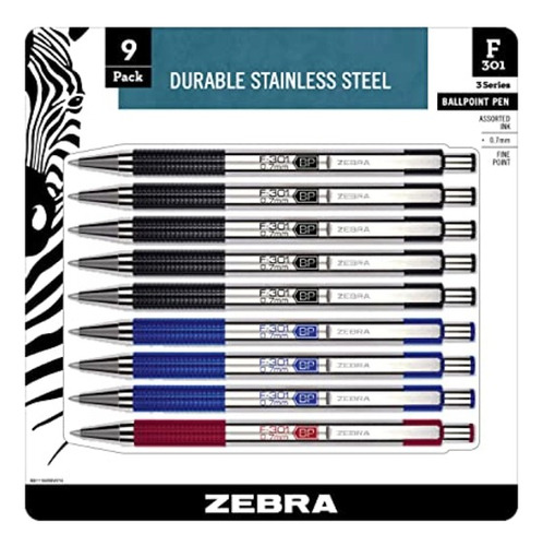 Zebra Pen F301 - Bolígrafo Retráctil (acero Inoxidable)