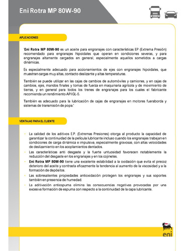 Aceite Transmisión (caja) Manual Eni Rotra 80w90 1 Litro