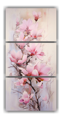 30x60cm Cuadro Abstracto Magnolias En Negro Y Rosa Flores