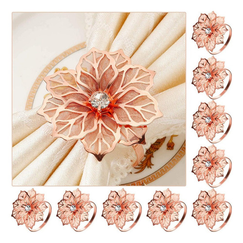 12 anillos servilleteros de metal color oro rosa para decorar Genérica