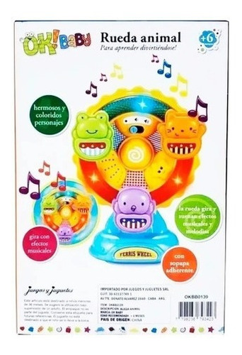 Imagen 3 de 4 de Rueda Animal Juguete Bebe Con Luz Y Sonido Ok Baby Okbb0139