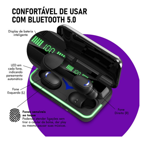 Fone De Ouvido Bluetooth Tws E10 Hardly Sem Fio Esportivo À Prova Dágua C/ Power Bank Case Display Corrida Academia Som Limpo Carrega Celular