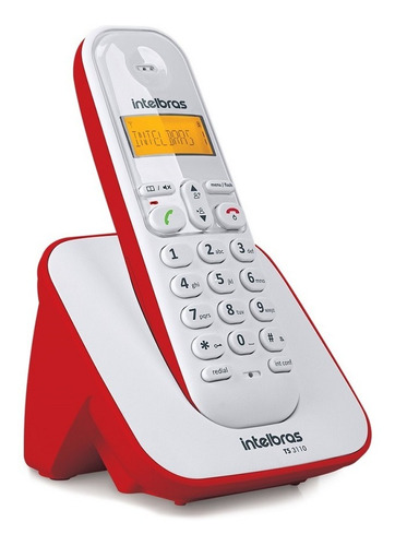 Aparelho Telefone Fixo Sem Fio Digital Branco Vermelho Bina