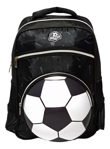 Mochila Bolsa Infantil Meninos Bola 3d Alto Relevo T105 Cor Preto Desenho Do Tecido Liso