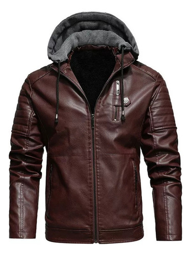 Chaqueta De Cuero Con Capucha Y Forro Polar Para Hombre Pareja