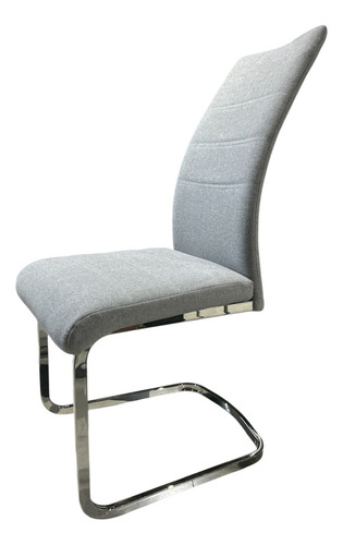 Silla Moderna Chenille Cromo Modelo Veneta Pack 4 Unid Asiento Gris Claro