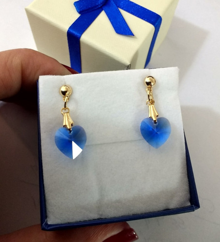 Imagem 4 de 4 de Brincos Cristal Swarovski Sapphire Folheado Ouro 18k