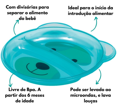 Imagem 2 de 7 de Kit Pratinho Bebê Com Divisórias 2 Colheres Refeição - Buba