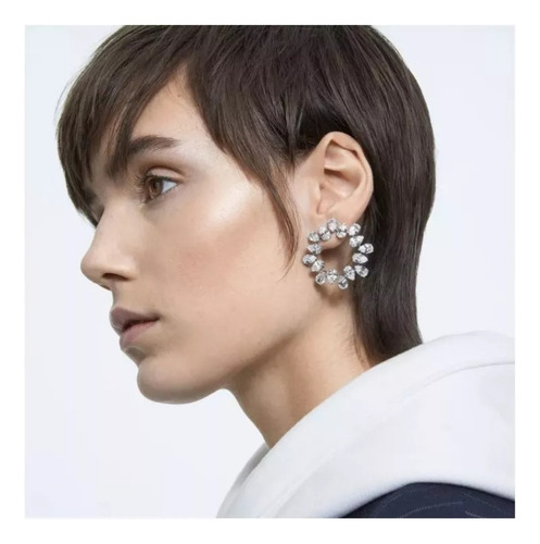 Aretes Swarovski Millenia Círculo Blanco Baño De Rodio