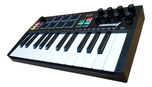 Controlador Midi Sunset Music Keyboard 25 Teclas 8 Pads Negro