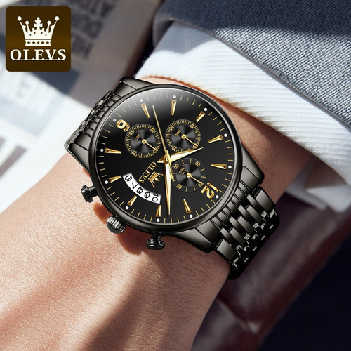 Olevs Relojes De Cuarzo Impermeables Para Hombre Color De La Correa Negro
