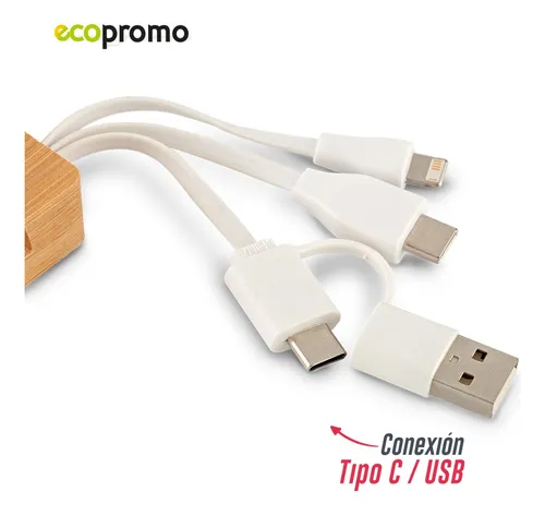 Cable Multicargador 3-1 Bamboo Con Llavero Conexión Usb