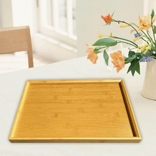 4 Bandeja De Bambú Para Servir En 28cm X 19cm X 2,2cm