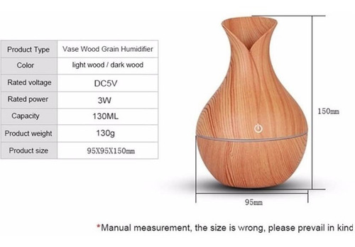 Humidificador Difusor Esfera Madera Bambu C/ Luz Ultrasonico