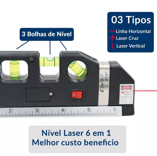 Nível A Laser 3 Linhas E Trena Régua Nivelador Construção