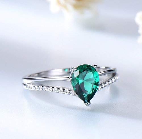 Anillo Mujer Compromiso Esmeralda Fabricado En Plata 925