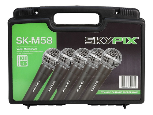 Kit C/ 5 Microfones Profissionais Skypix Sm58a Com Maleta