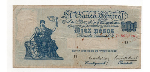 Billete 10 Pesos Moneda Nacional Progreso Bottero 1883 Mb-