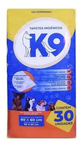 Tapete Higiênico Para Cachorro K9 Pet 80x60 30 Unidades Cães