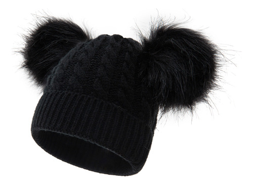 (bk) Gorro Doble Con Pompones Tejido Para Invierno, Para Niñ