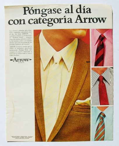 Camisas Arrow Publicidad Antigua Mexicana De 1968, Papel