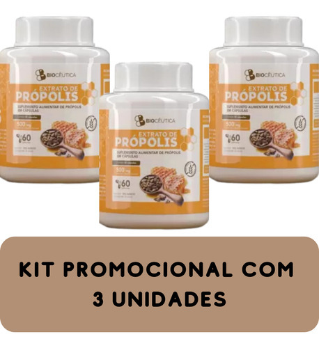 Kit 3 Suplemento Alimentar Propolis 500mg Bioceutica 60 Caps Sabor Sem Sabor