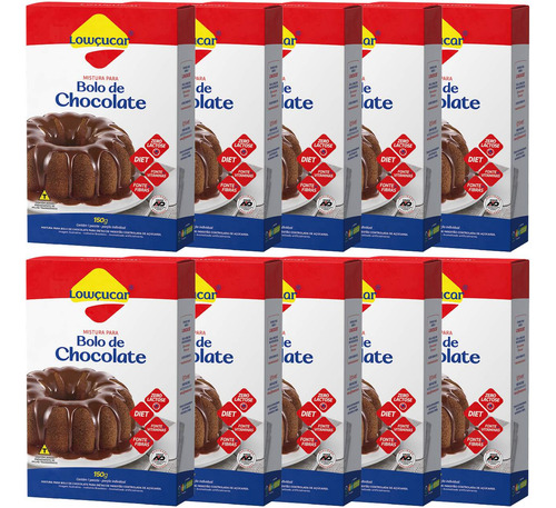 Bolo De Chocolate Zero Lactose Diet Lowçucar 150g Kit Com 10