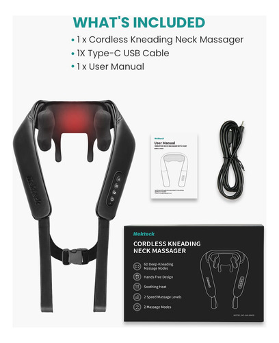 Masajeador De Cuello Nekteck 6d Shiatsu Con Calor Para Dolor