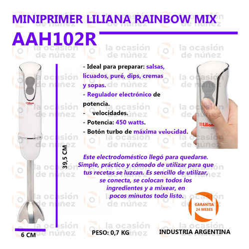 Imagen 2 de 7 de Licuadora Mixer Liliana Manual Rainbow Mix 450w