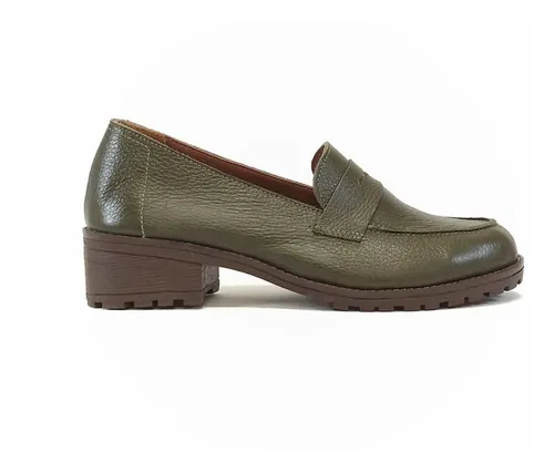 Mocassim Feminino Tratorado Couro Leg timo Verde escuro